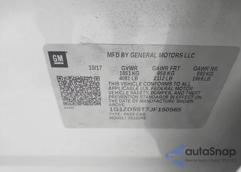 2018 Chevrolet Malibu Lt из США, поврежденный, VIN 1G1ZD5ST7JF150565